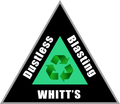 Black recycling triangle logo for Whitt's Bussiness Breasting with green recycle symbol inside