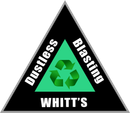 Black recycling triangle logo for Whitt's Bussiness Breasting with green recycle symbol inside