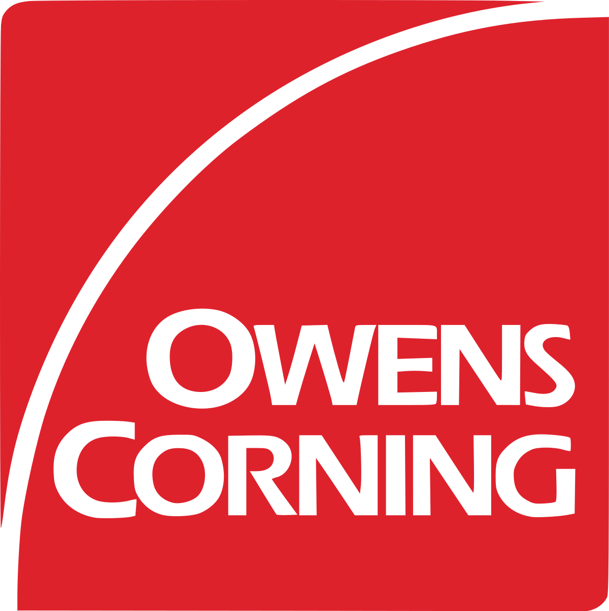 The logo for owens corning is red and white