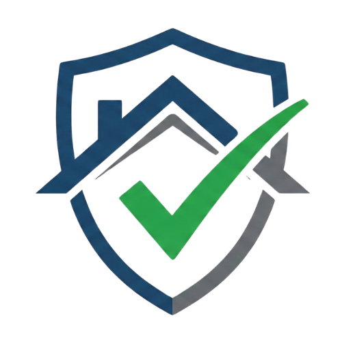 Blue shield logo with a green checkmark and gray roof-like lines