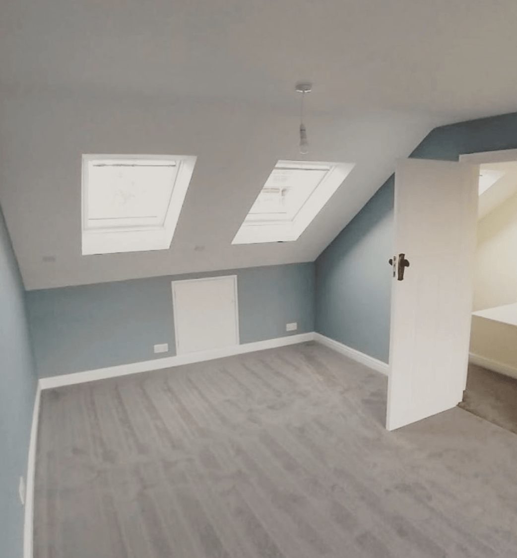 Finished loft room, double Velux windows