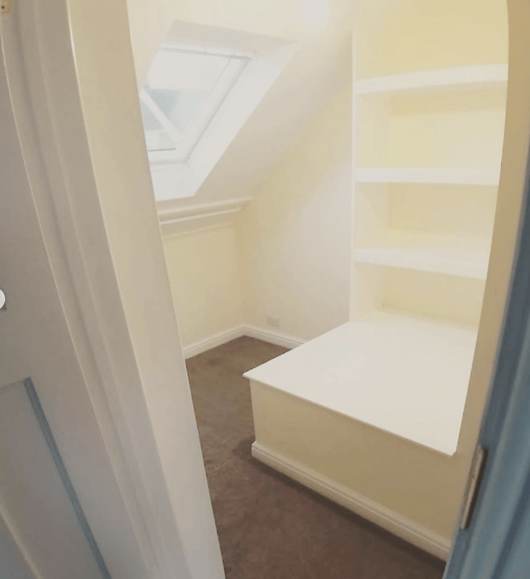 Shelves in a loft room