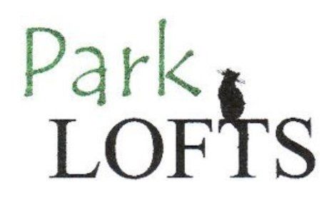 A logo for park lofts with a cat on it