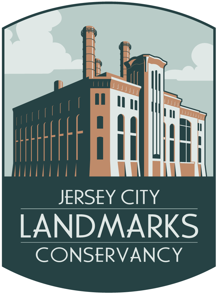 A logo for the jersey city landmarks conservancy