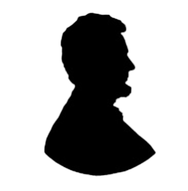 Black silhouette of abraham lincoln in side profile on a white background