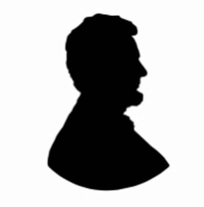 Black silhouette of abraham lincoln against a white background
