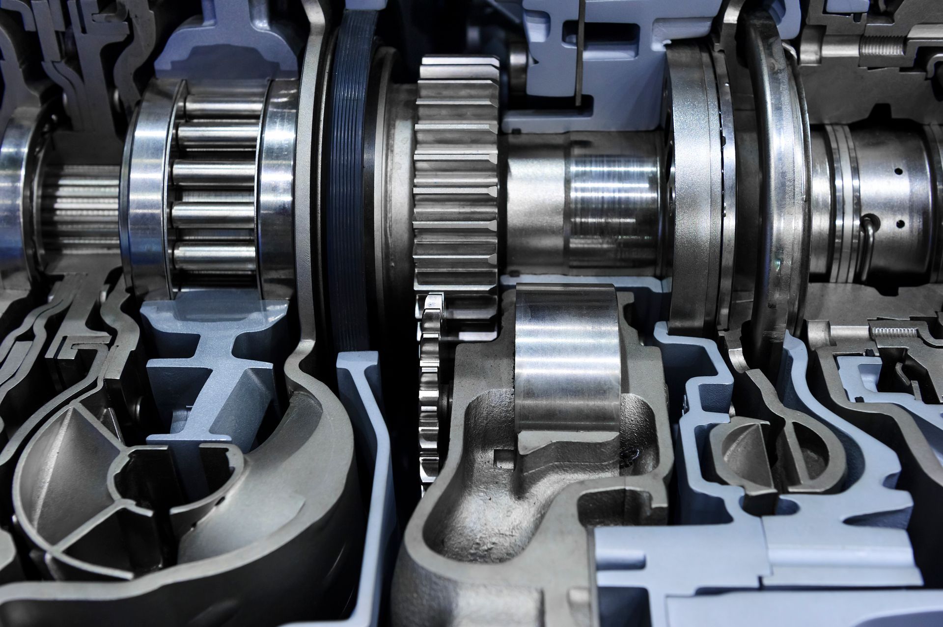A close-up view of an engine of a car