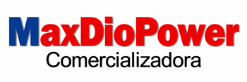 Logo “MaxDioPower” en rojo y azul con la palabra “Comercializadora” debajo en negro.