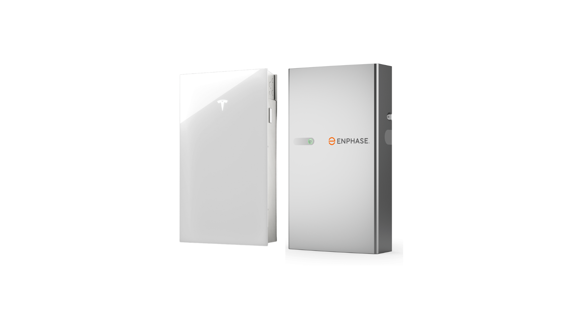 Two white and gray battery storage units.
