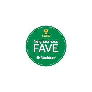2025 green Nextdoor Neighborhood FAVE award badge with trophy icon