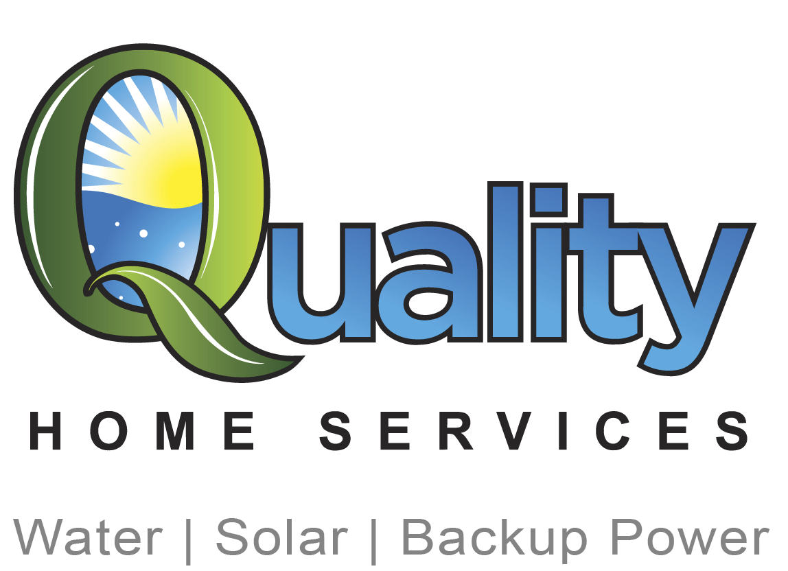 Quality Home Services logo with green and blue “Q” and tagline “Water | Solar | Backup Power”