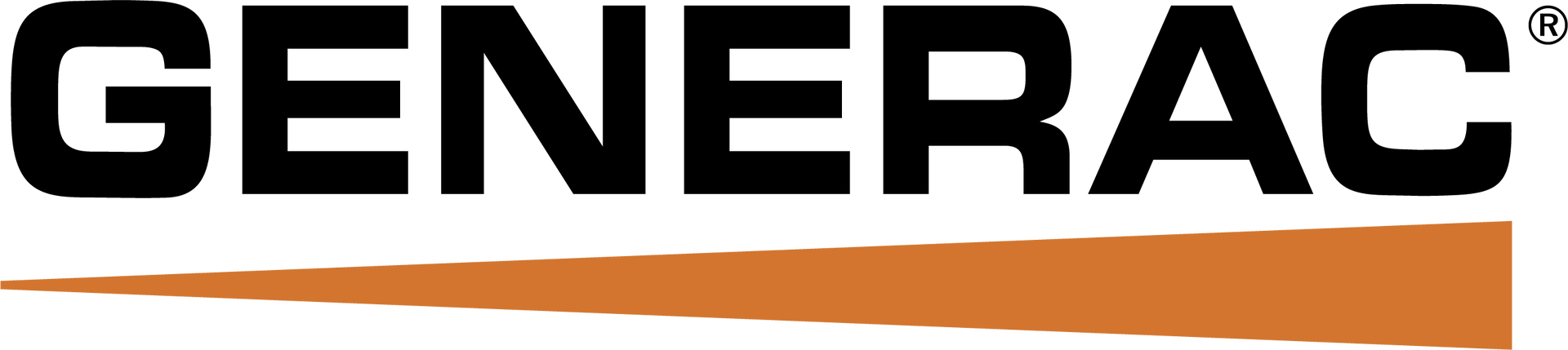 Generac logo with black text and an orange upward-pointing chevron.