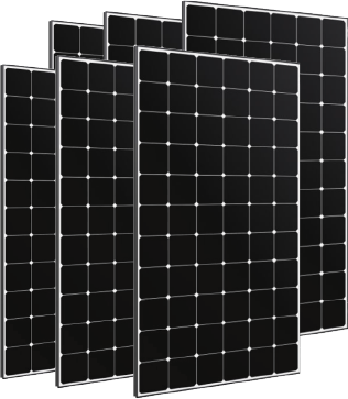 Five black solar panels.