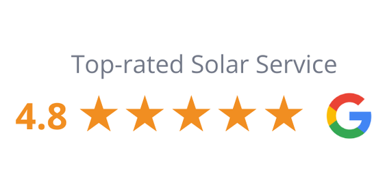 Top-rated solar service, 4.8-star Google rating with orange stars and Google logo
