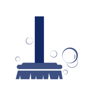Blue broom with bubbles, suggesting cleaning.