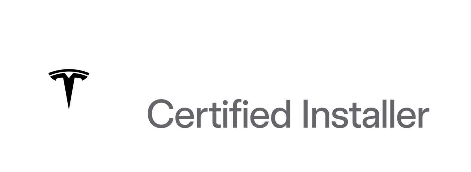 Tesla Certified Installer logo. A black Tesla