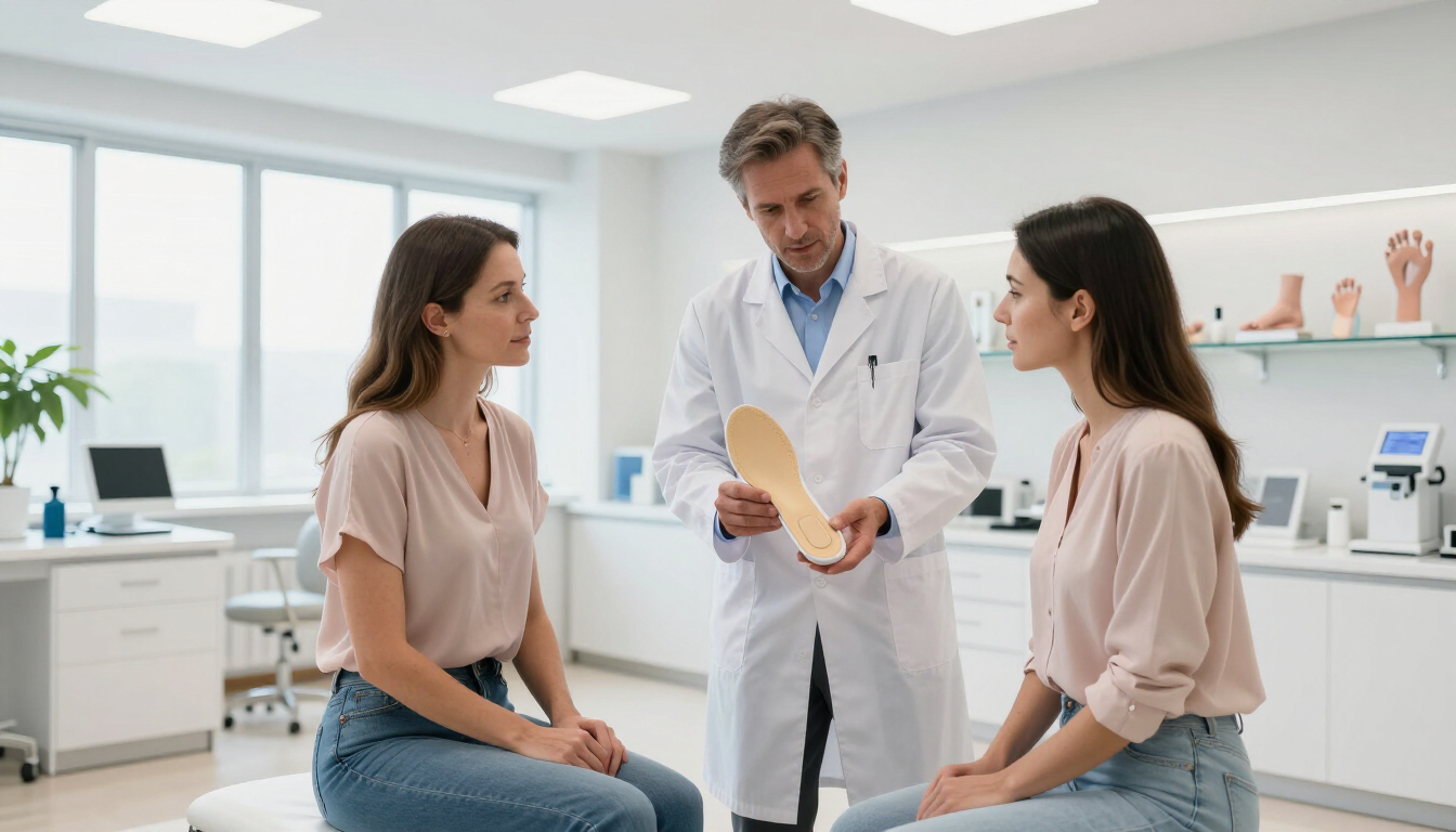 Podiatrist showing custom orthotics