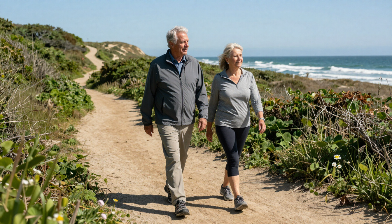 Active couple walking in park