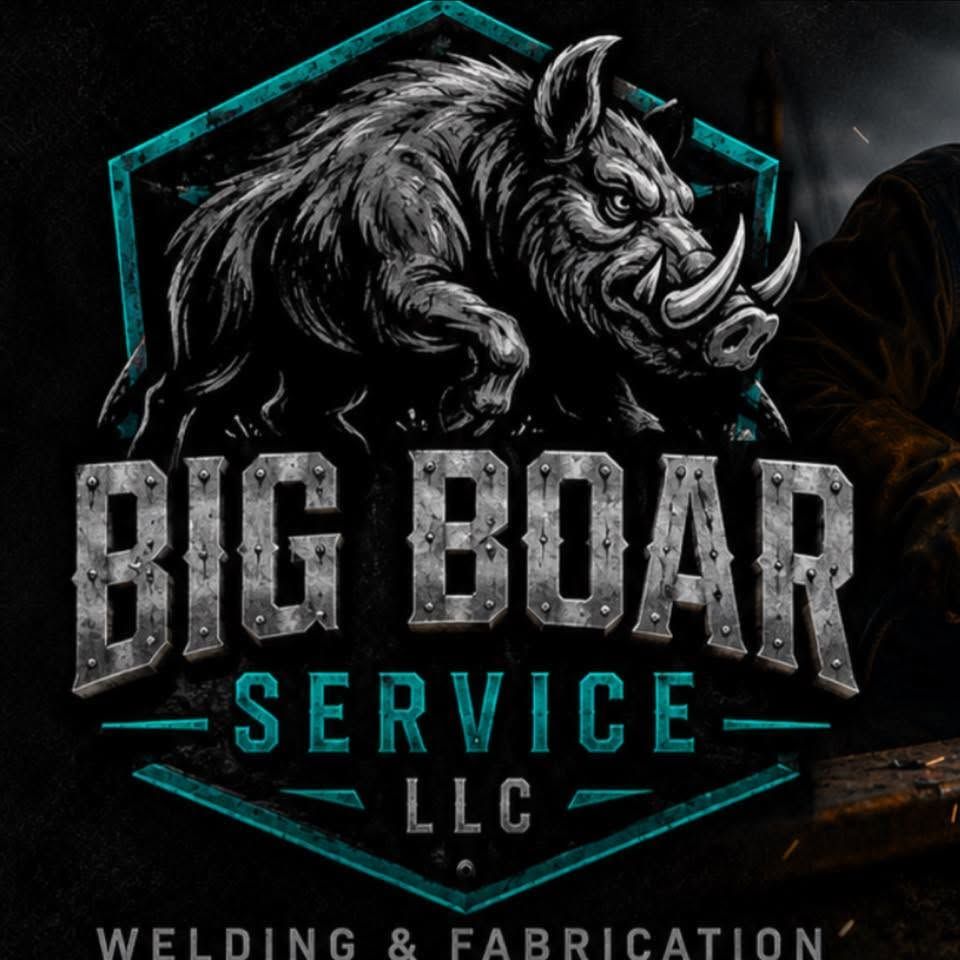 Big Boar Service LLC logo with a snarling boar and bold gray and teal industrial text