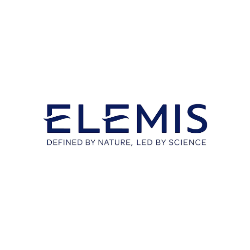 ELEMIS logo in dark blue with the tagline “Defined by nature, led by science” on a white background