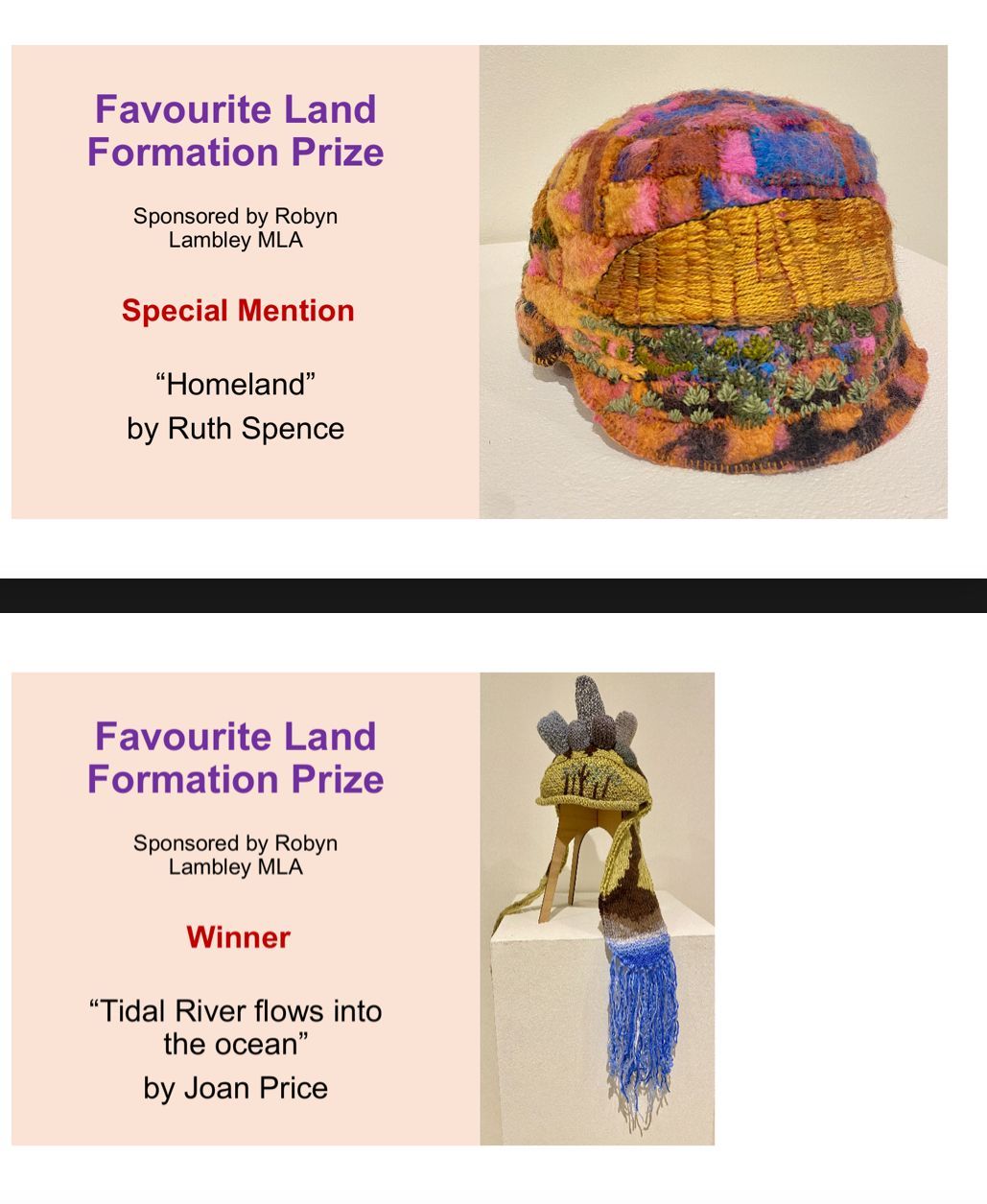 A picture of a favourite land formation prize and a picture of a favourite land formation prize winner.