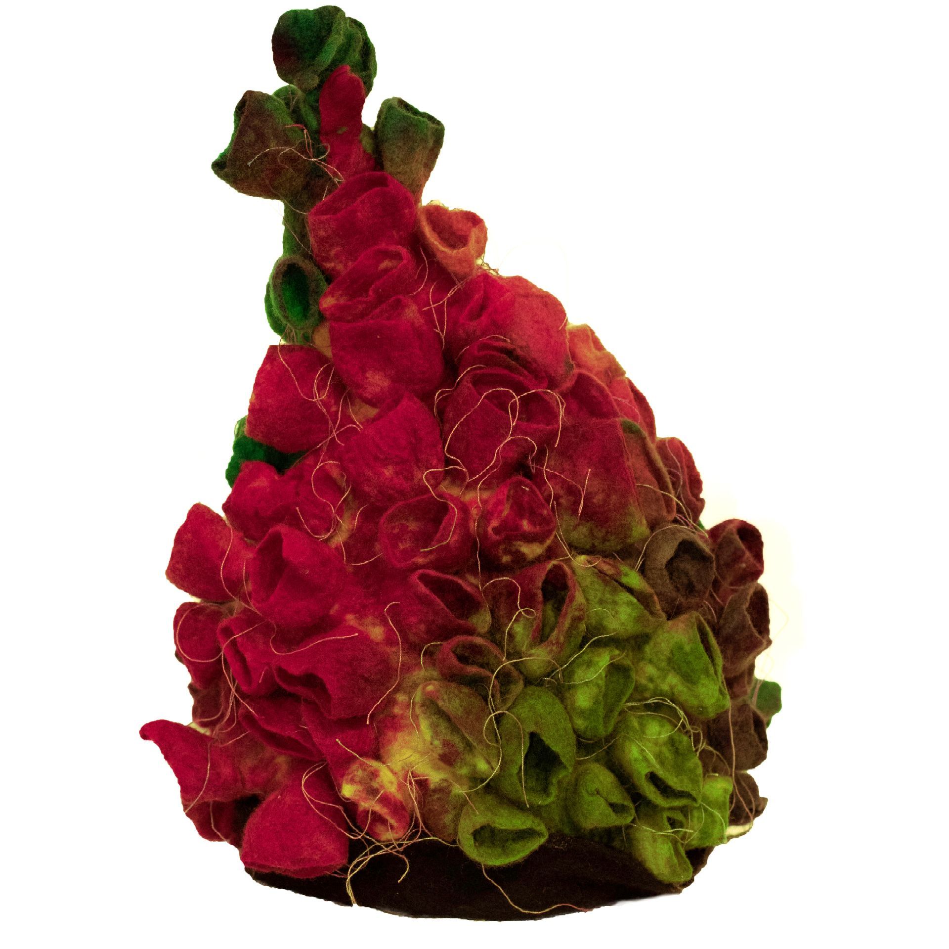 A christmas tree made of red and green flowers