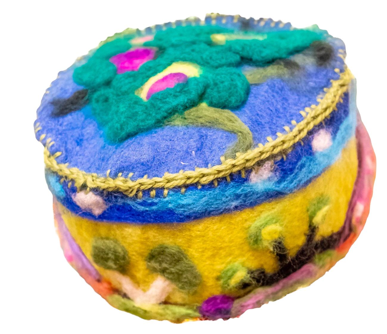 A colorful cake with a peacock on top of it