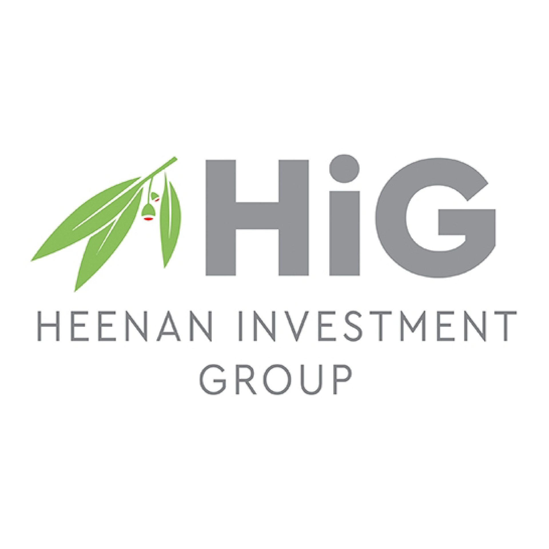The heenan investment group logo has a green leaf on it.