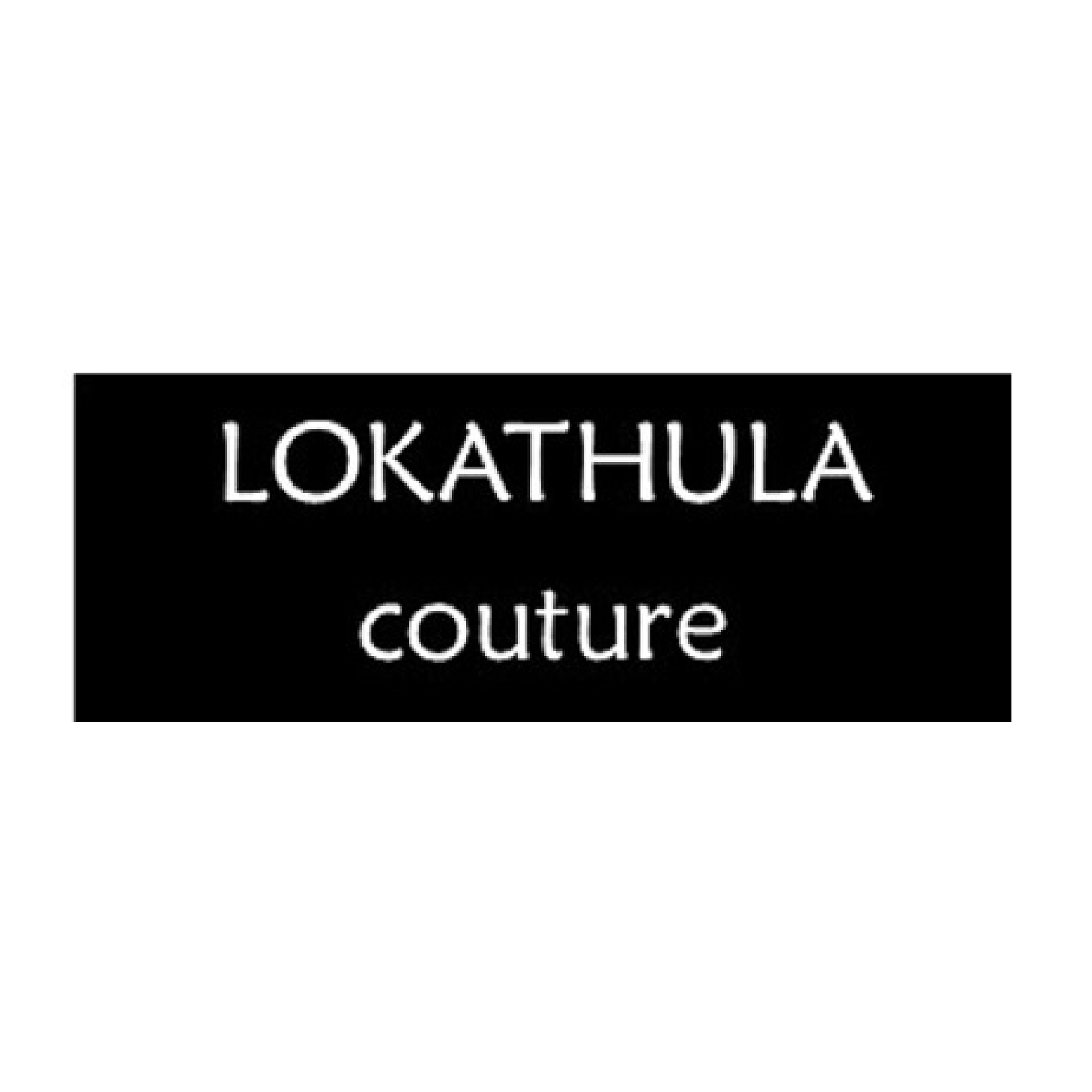 A black and white logo for lokathula couture on a white background.