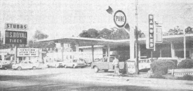 A vintage gas station with the 