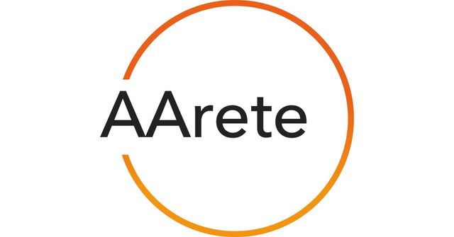 AArete logo with black text and orange circle.
