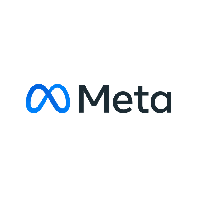 Meta logo: Blue infinity symbol next to the word "Meta" in dark blue text.