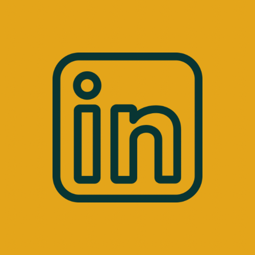 Dark green LinkedIn logo on a gold background.
