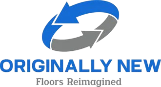Logo with blue and gray arrows above “ORIGINALLY NEW” and the tagline “Floors Reimagined”