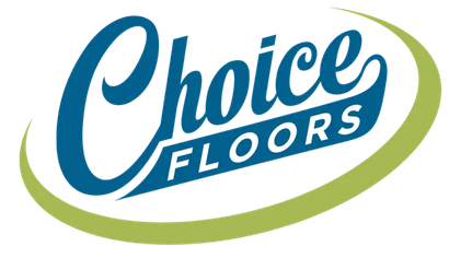 Choice Floors logo with blue script text and a green swoosh underline