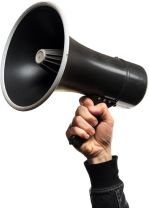Hand holding black megaphone | Rockford Auto Inc