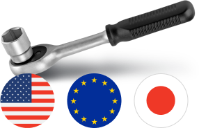 Socket wrench with American flag, European flag, and Japan flag | Rockford Auto Inc