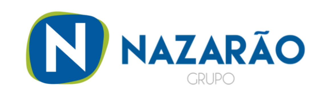 Logótipo do Nazarão Grupo com um emblema azul e verde e um “N” branco ao lado de texto azul