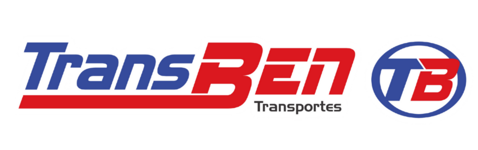 Logótipo da TransBen Transportes em azul e vermelho, com um emblema circular TB