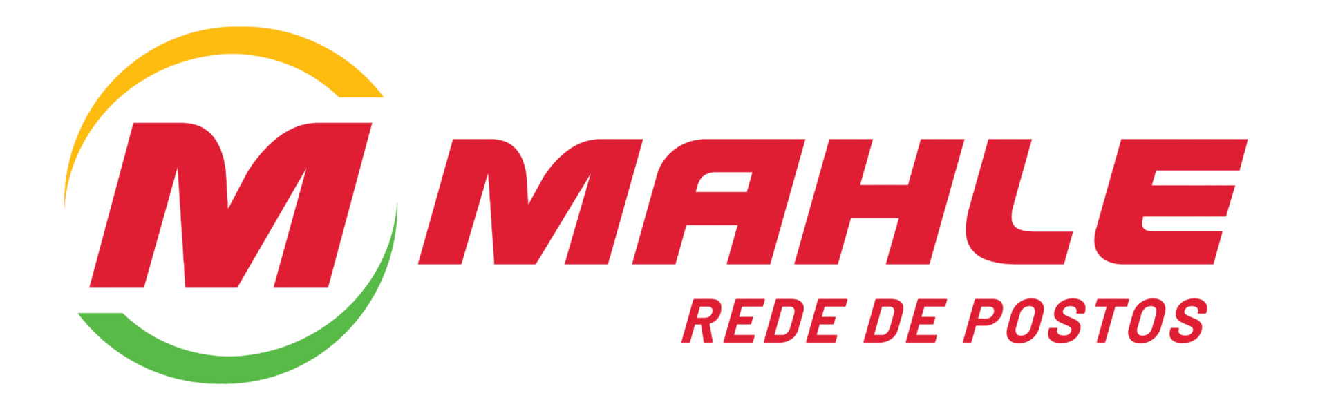 Logotipo da MAHLE com texto vermelho e um arco circular multicolorido sobre fundo branco