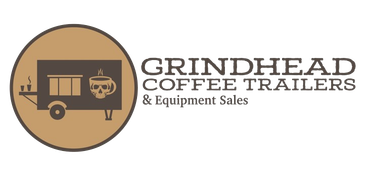 Grindhead Coffee Trailers logo with a tan food trailer icon and coffee cup, black text on white background