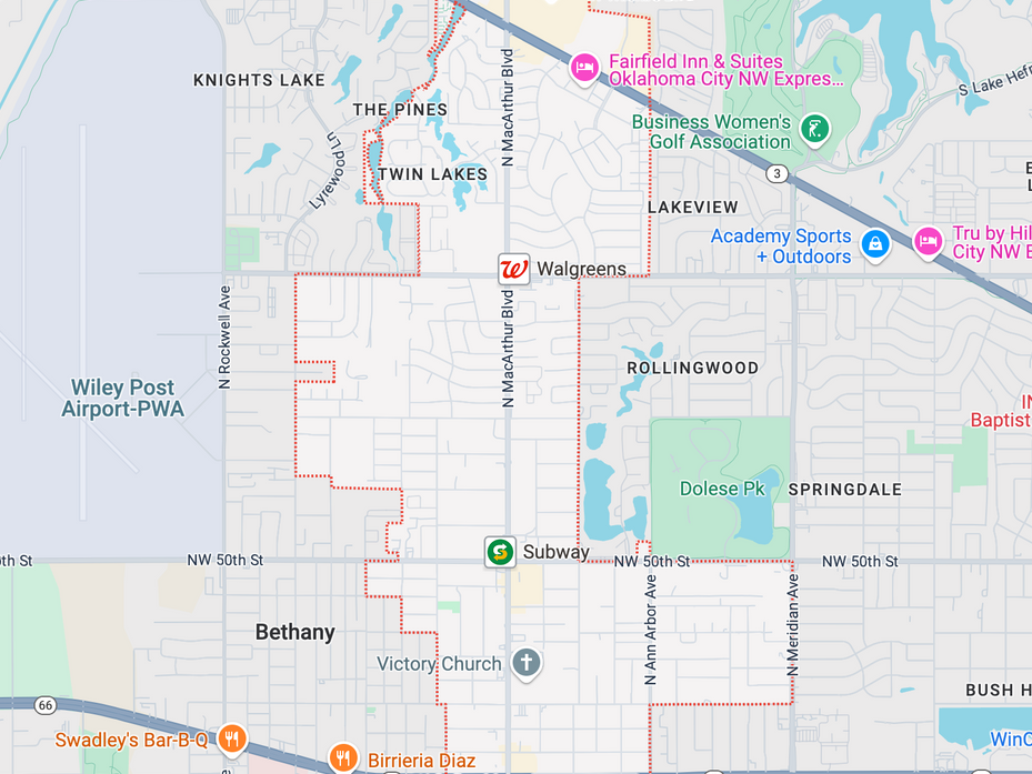 Warr Acres junk removal service area map