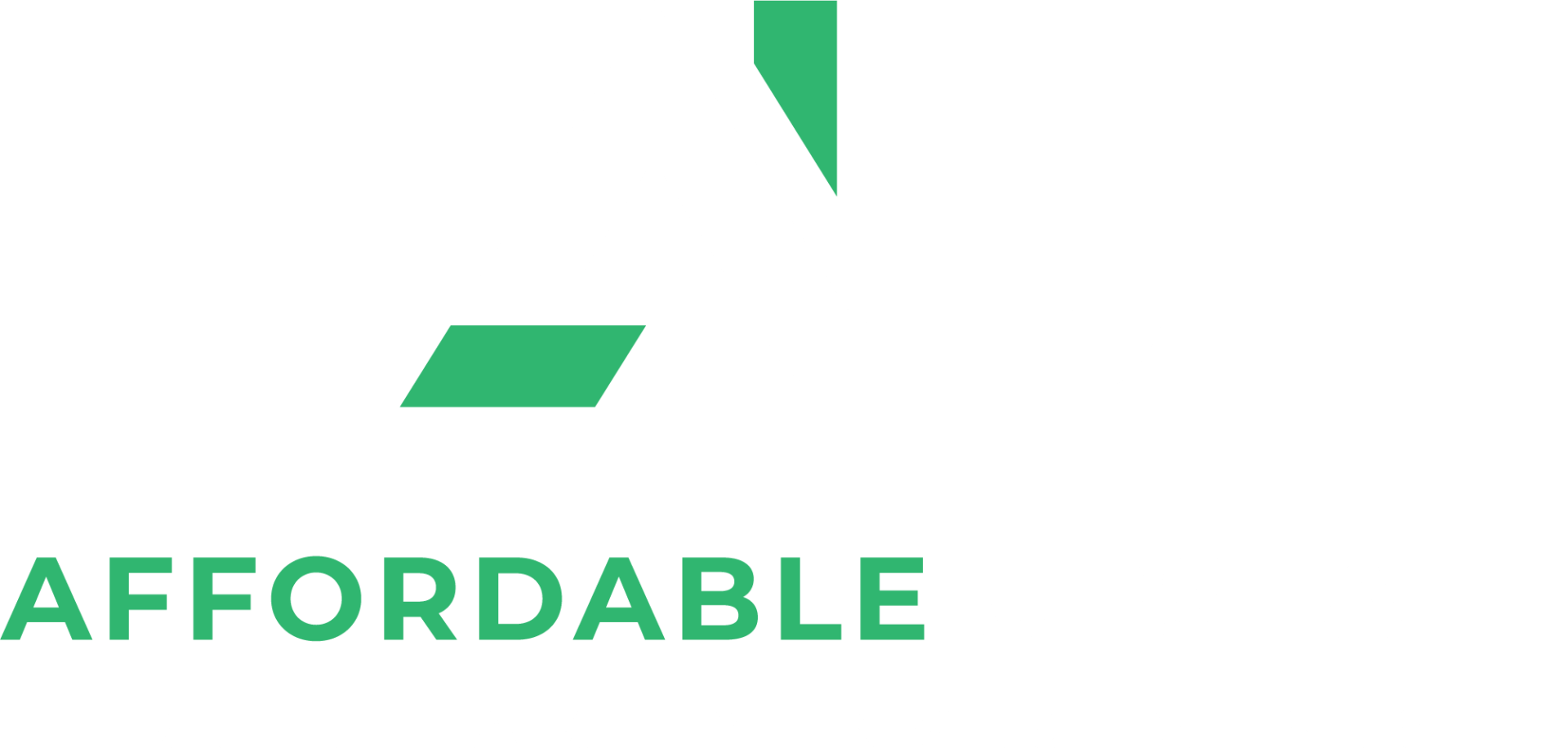 Green “AFFORDABLE” text with a small geometric green logo on a white background