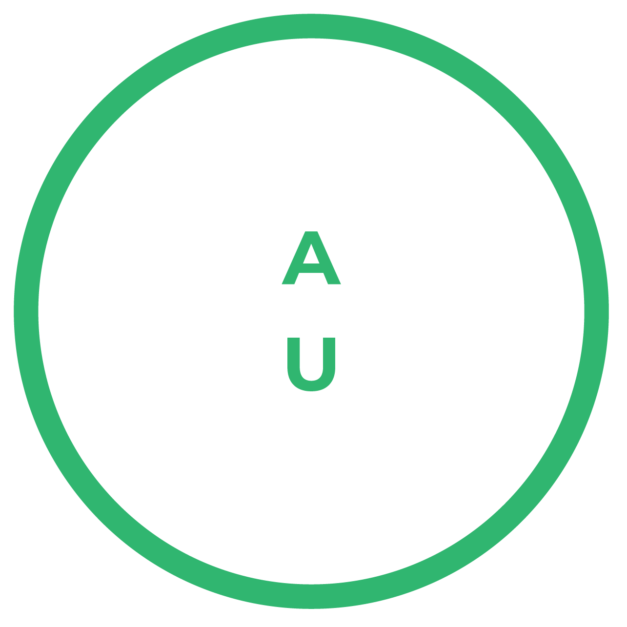 Green circle with the letters A and U centered inside.