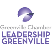Greenville Chamber Leadership Greenville logo in purple and gray text with a stylized purple globe icon
