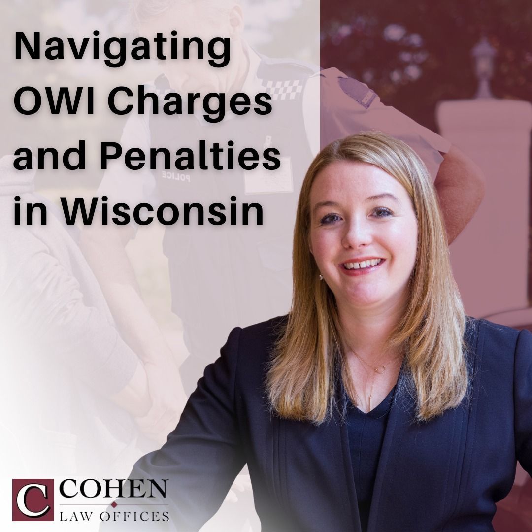 A woman is smiling in front of a sign that says navigating owi charges and penalties in wisconsin A woman is smiling in front of a sign that says navigating owi charges and penalties in wisconsin