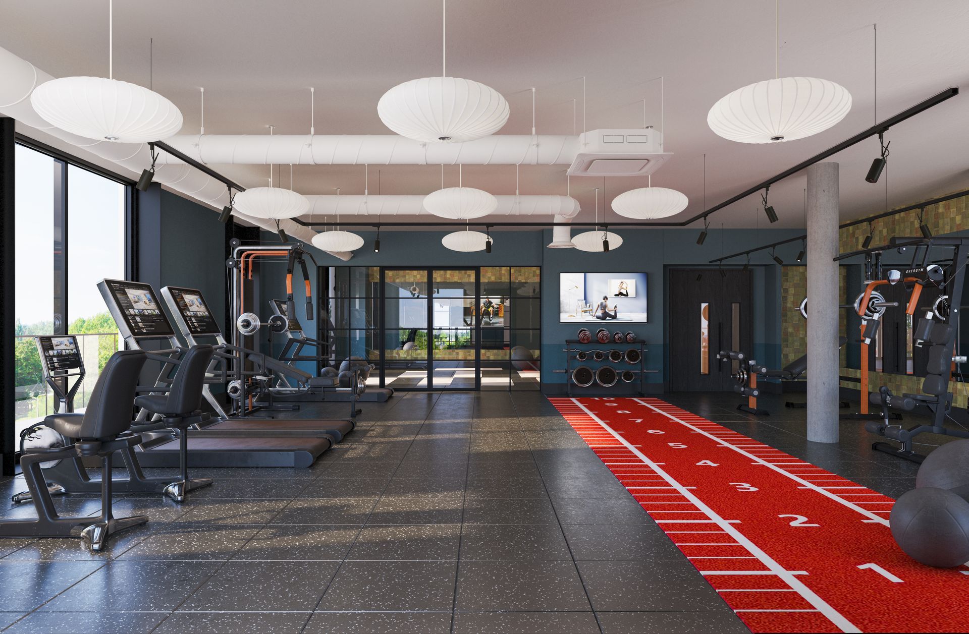 Modern fitness center with equipments at Alta Verde in Blackrock, Co. Dublin.