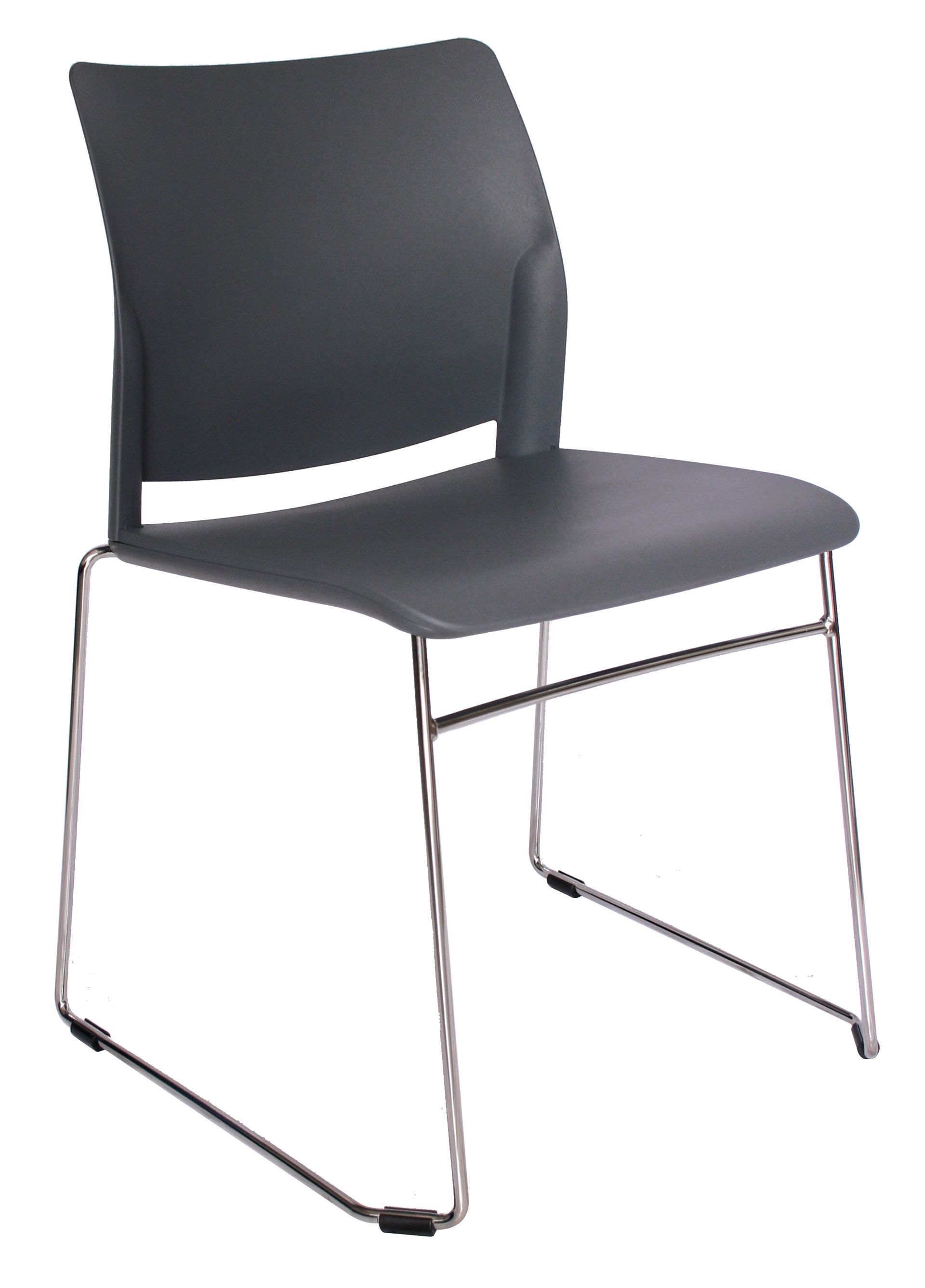Una silla negra con estructura de metal sobre un fondo blanco.