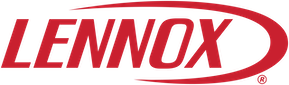 Lennox red wordmark logo with a red oval swoosh on a white background