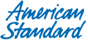 Blue "American Standard" logo in script font on a white background